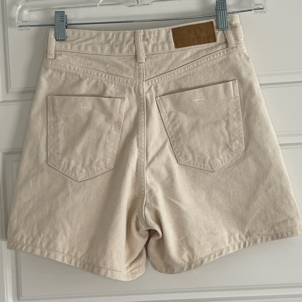 Zara Women High Waist Denim Twill Shorts Natural 100% Cotton Size 2 Button Fly - Picture 7 of 14